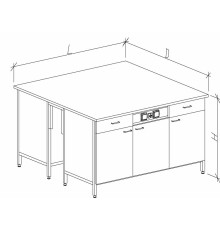 Стол-тумба островной на основе столов-тумб металлических с дверками, ящиками и розетками 1200 СТОкб-М с/я.р.